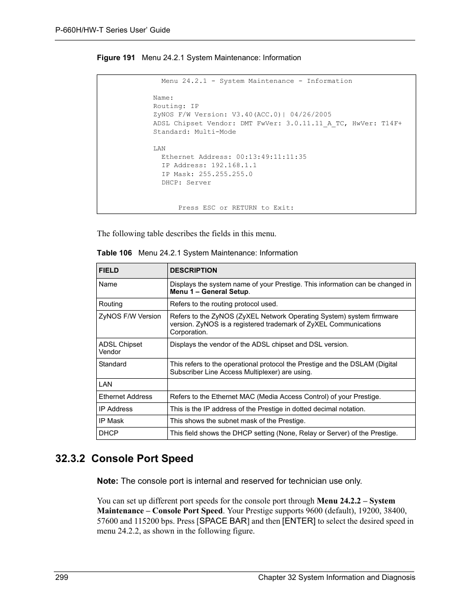 2 console port speed | ZyXEL Communications P-660H-T Series User Manual | Page 300 / 466