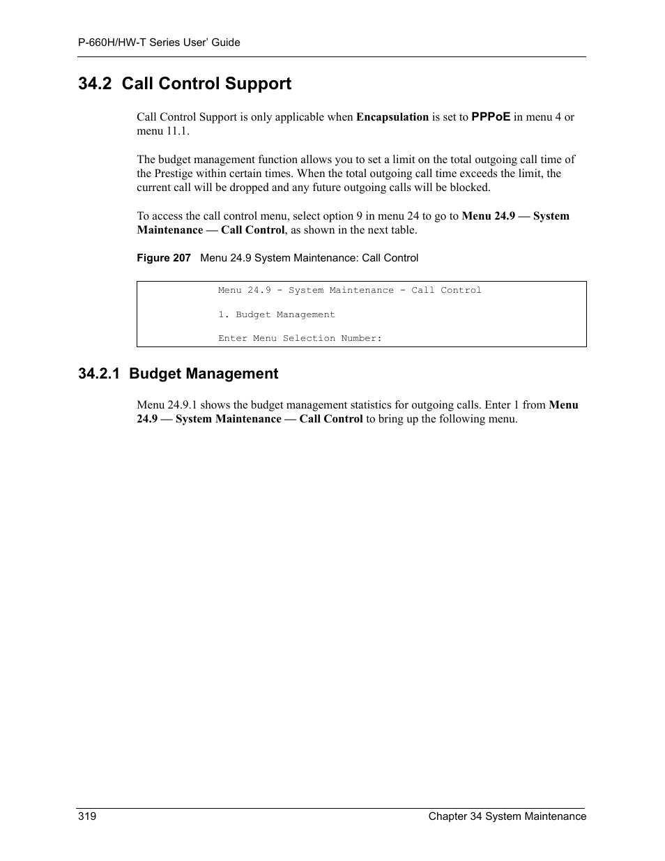 2 call control support, 1 budget management | ZyXEL Communications P-660H-T Series User Manual | Page 320 / 466