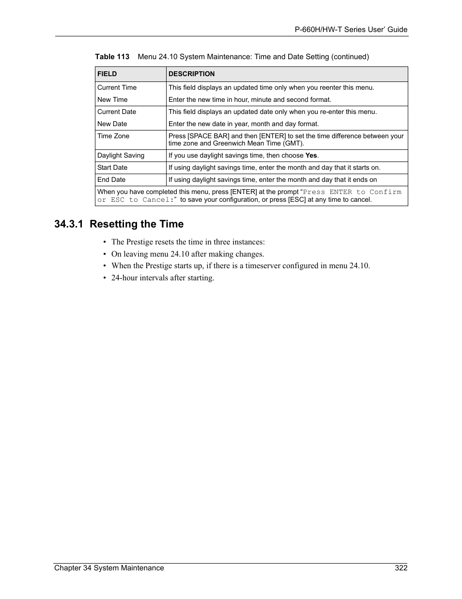 1 resetting the time | ZyXEL Communications P-660H-T Series User Manual | Page 323 / 466