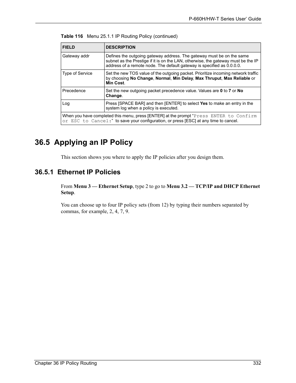 5 applying an ip policy, 1 ethernet ip policies | ZyXEL Communications P-660H-T Series User Manual | Page 333 / 466