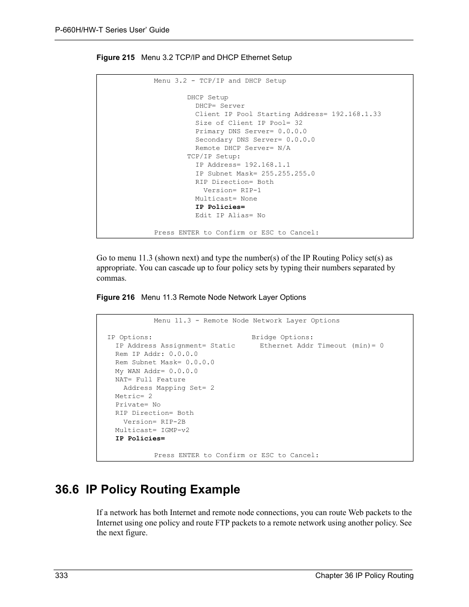 6 ip policy routing example | ZyXEL Communications P-660H-T Series User Manual | Page 334 / 466