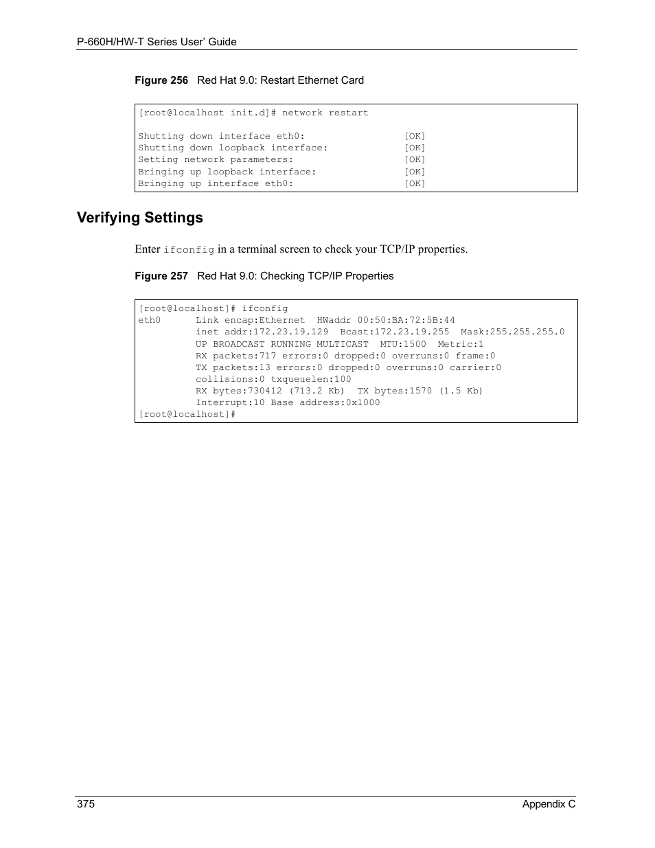 Verifying settings, Figure 256 verifying settings | ZyXEL Communications P-660H-T Series User Manual | Page 376 / 466
