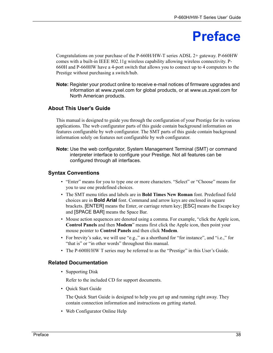 Preface | ZyXEL Communications P-660H-T Series User Manual | Page 39 / 466