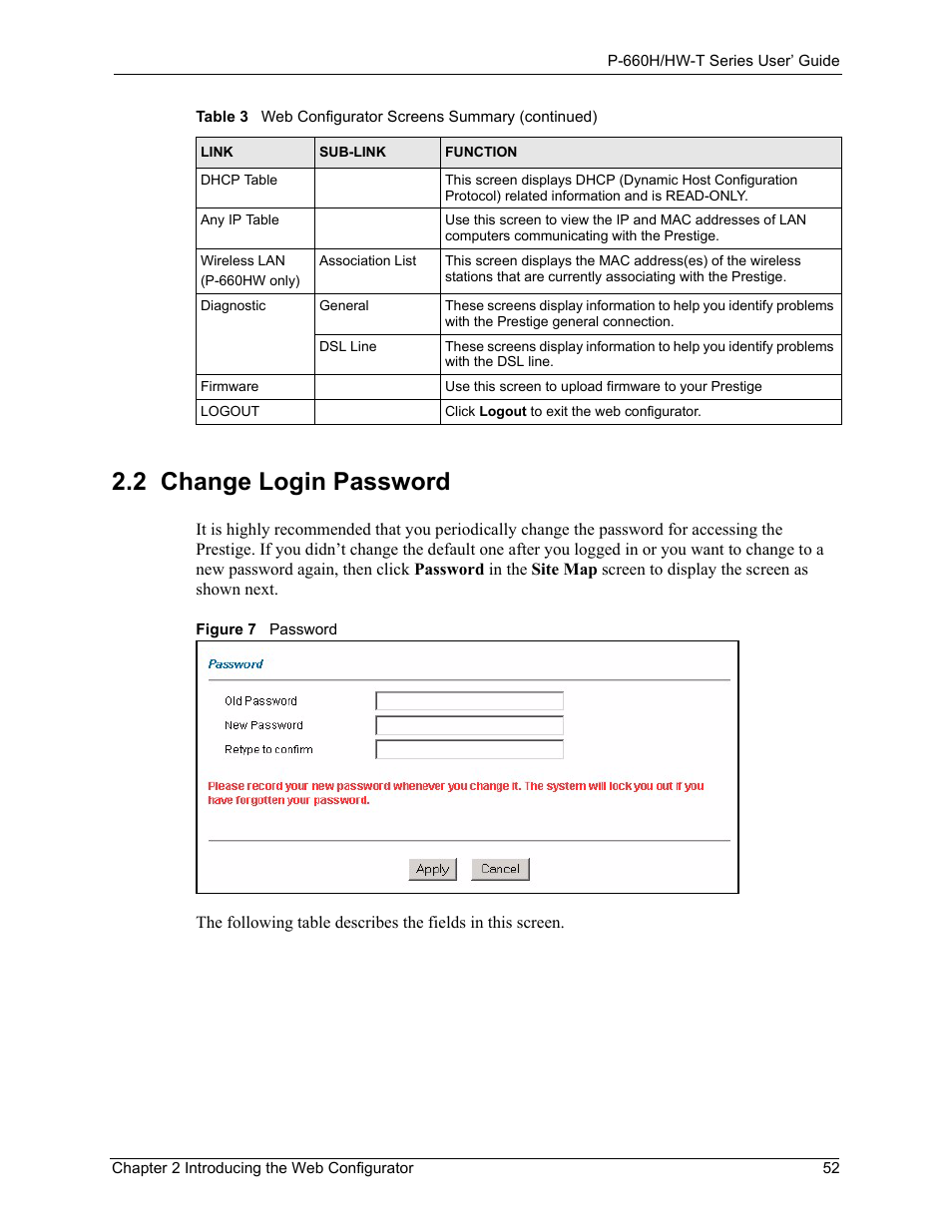 2 change login password, Figure 7 password | ZyXEL Communications P-660H-T Series User Manual | Page 53 / 466