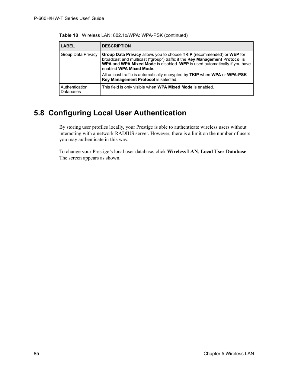 8 configuring local user authentication | ZyXEL Communications P-660H-T Series User Manual | Page 86 / 466