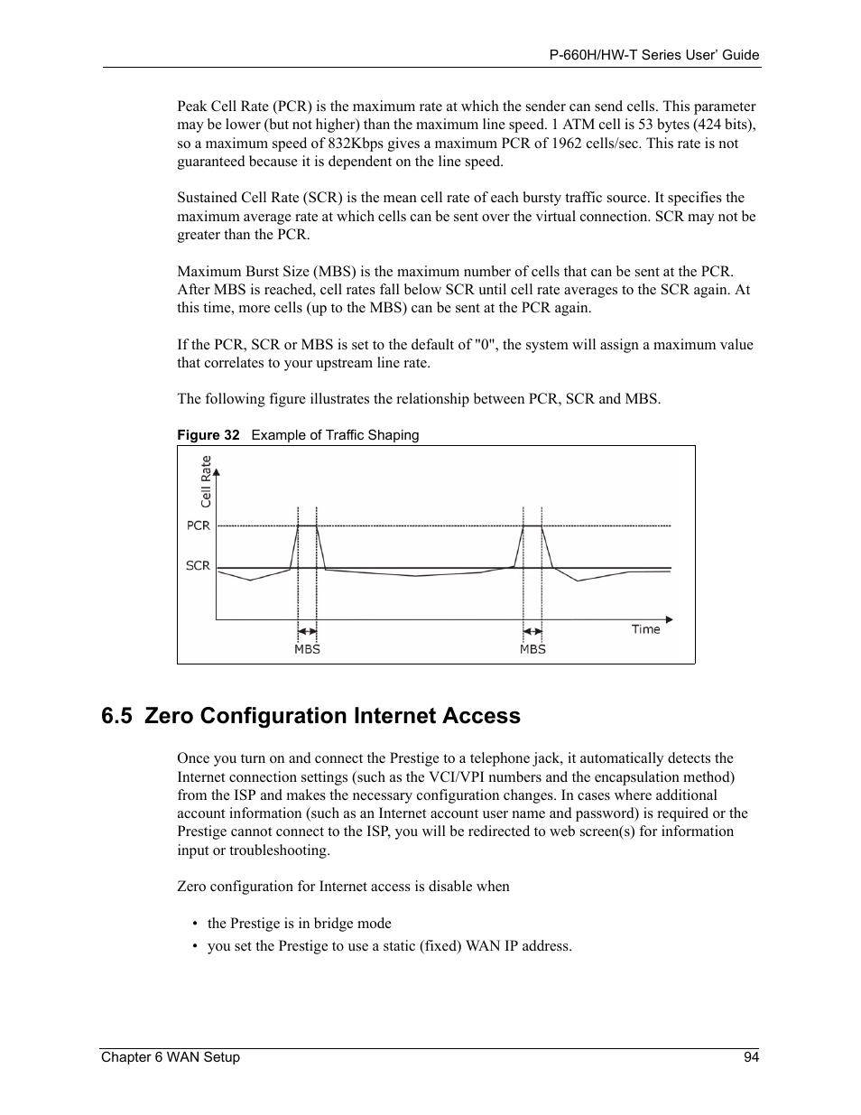 5 zero configuration internet access, Figure 32 example of traffic shaping | ZyXEL Communications P-660H-T Series User Manual | Page 95 / 466