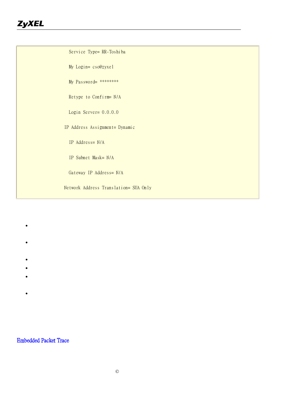 Using embedded packet trace | ZyXEL Communications P-2302R-P1C User Manual | Page 119 / 145