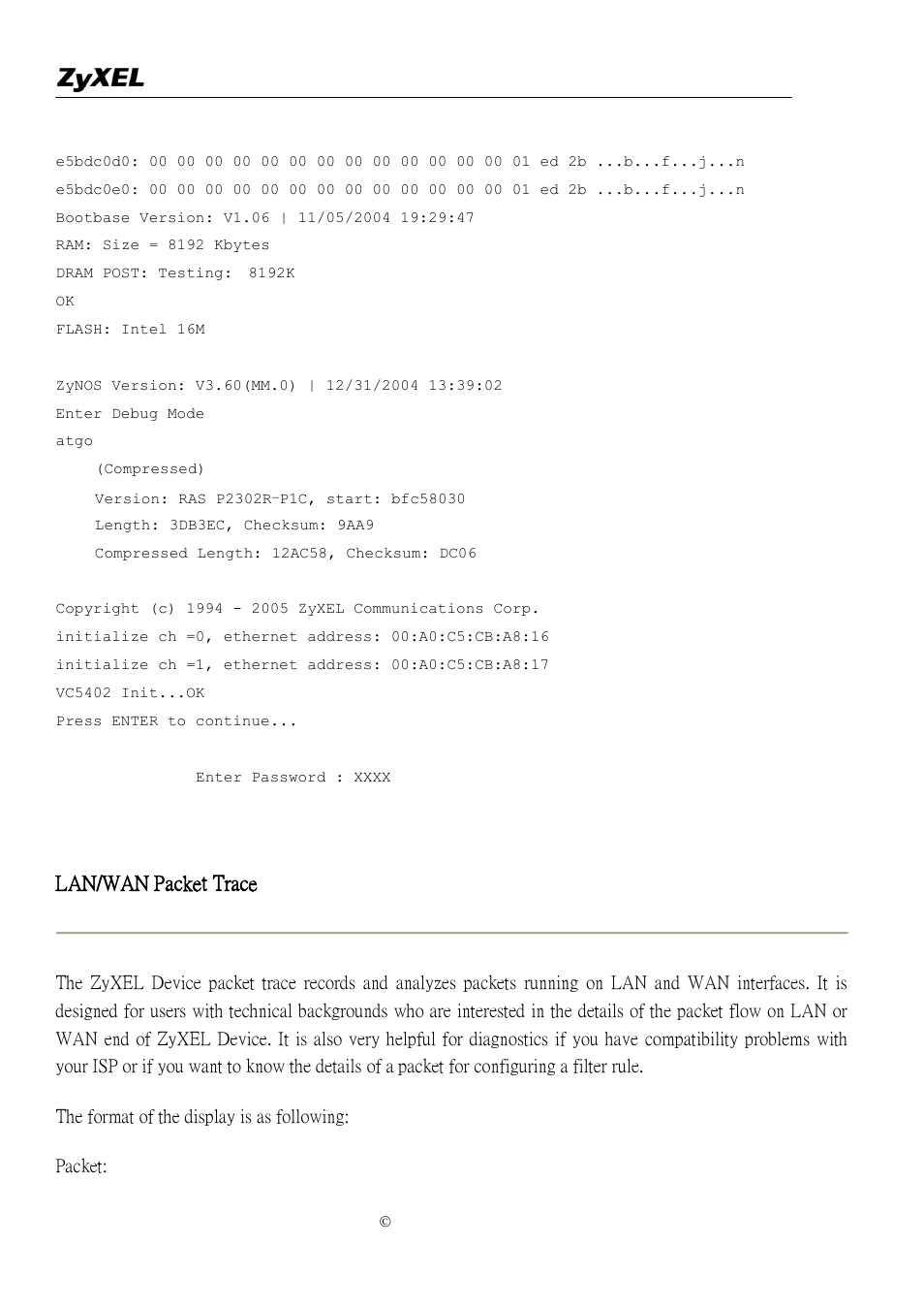 Lan/wan packet trace | ZyXEL Communications P-2302R-P1C User Manual | Page 137 / 145