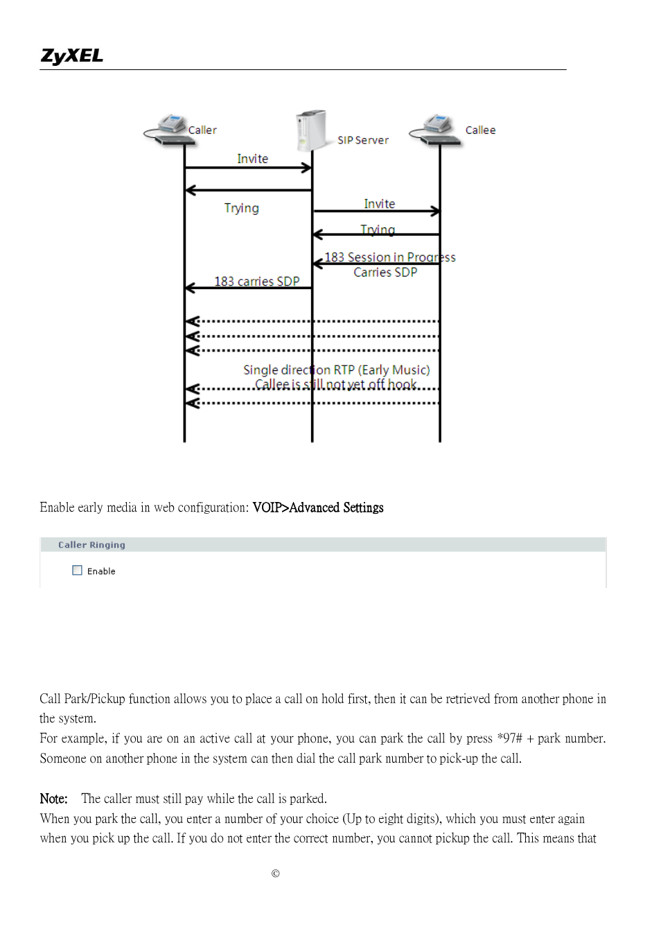 Call park / call pickup | ZyXEL Communications P-2302R-P1C User Manual | Page 94 / 145