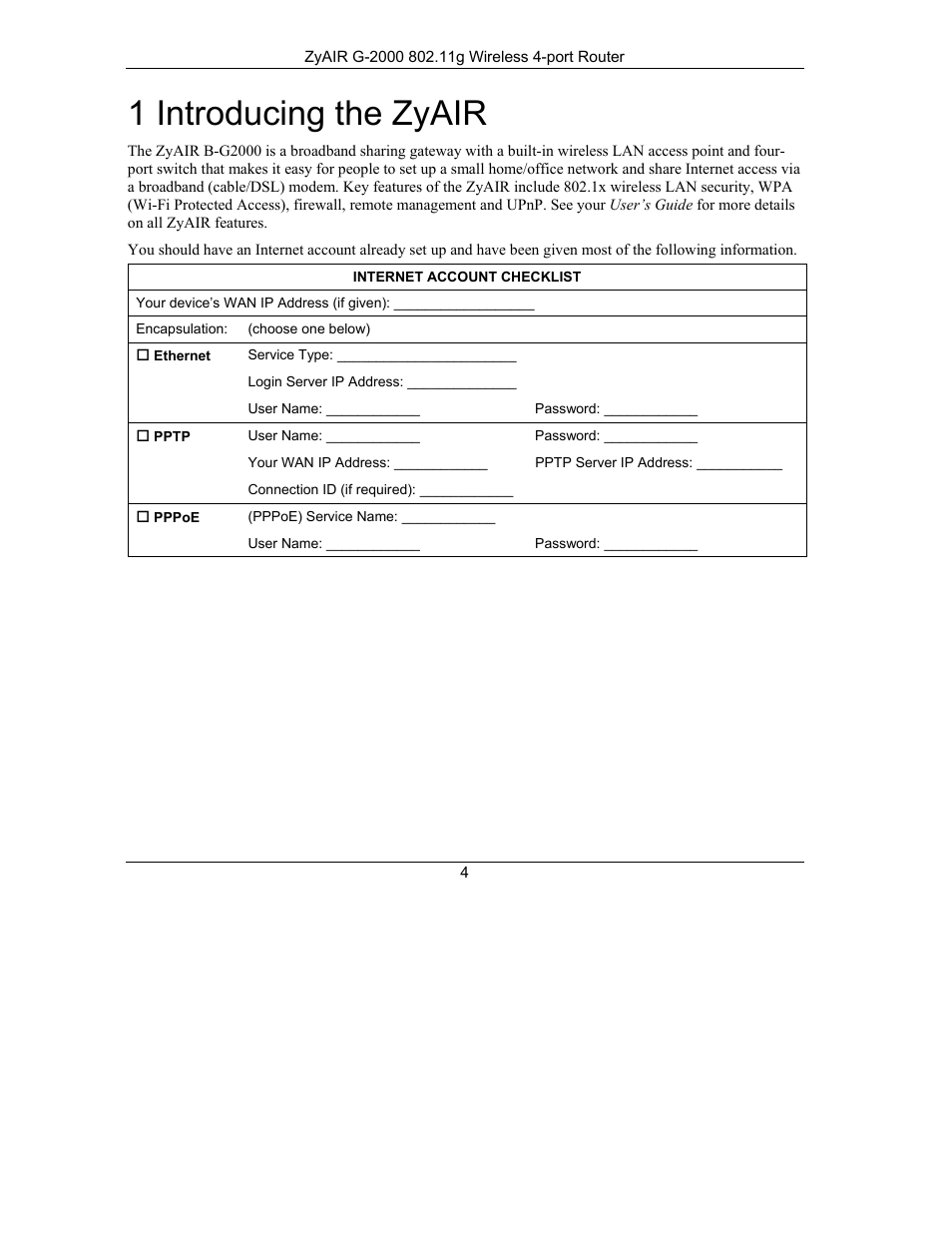 1 introducing the zyair | ZyXEL Communications ZyXEL ZyAIR G-2000 User Manual | Page 4 / 19