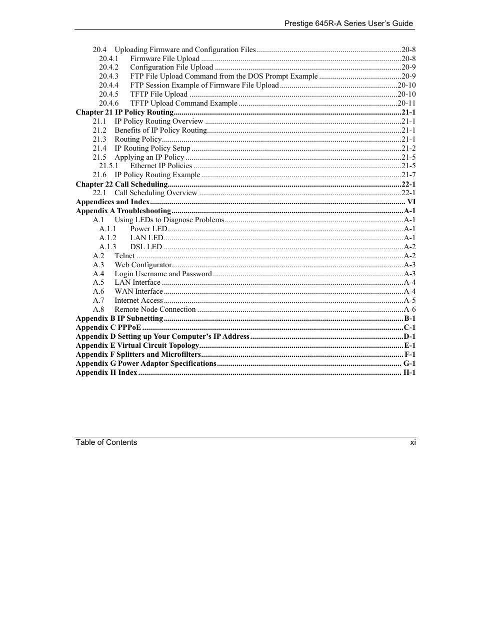 ZyXEL Communications Prestige 645R-A Series User Manual | Page 11 / 251