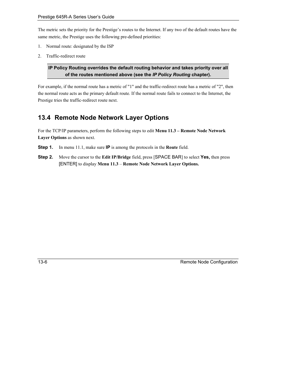 Remote node network layer options, 4 remote node network layer options | ZyXEL Communications Prestige 645R-A Series User Manual | Page 114 / 251
