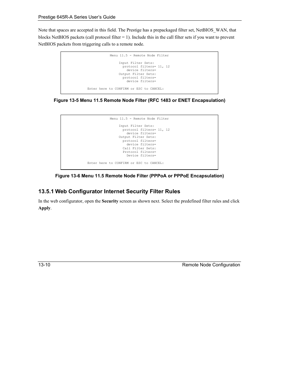 1 web configurator internet security filter rules | ZyXEL Communications Prestige 645R-A Series User Manual | Page 118 / 251