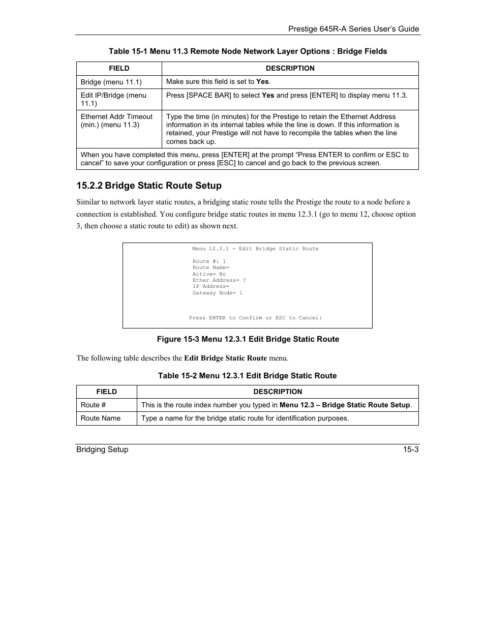 2 bridge static route setup | ZyXEL Communications Prestige 645R-A Series User Manual | Page 129 / 251
