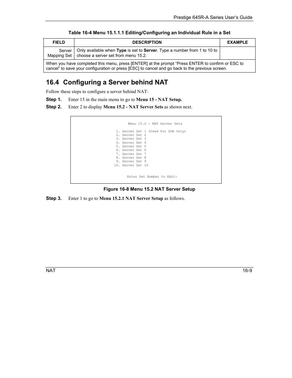 Configuring a server behind nat, 4 configuring a server behind nat | ZyXEL Communications Prestige 645R-A Series User Manual | Page 139 / 251