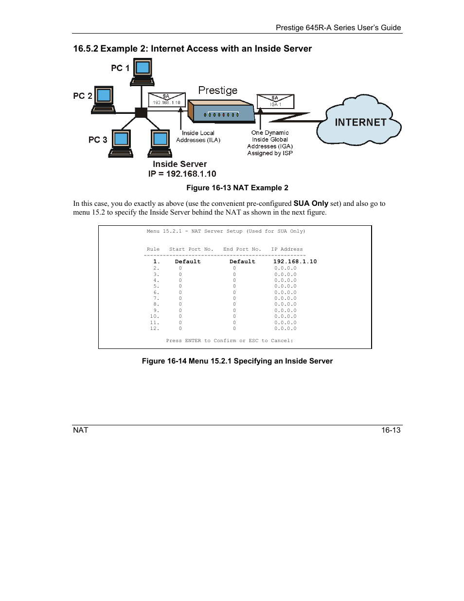 2 example 2: internet access with an inside server | ZyXEL Communications Prestige 645R-A Series User Manual | Page 143 / 251