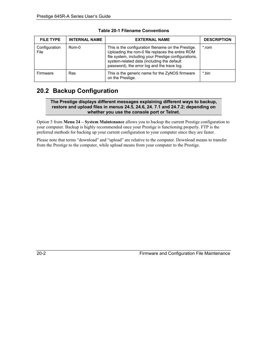 Backup configuration, 2 backup configuration | ZyXEL Communications Prestige 645R-A Series User Manual | Page 186 / 251