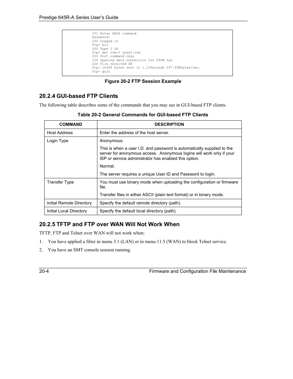 4 gui-based ftp clients, 5 tftp and ftp over wan will not work when | ZyXEL Communications Prestige 645R-A Series User Manual | Page 188 / 251