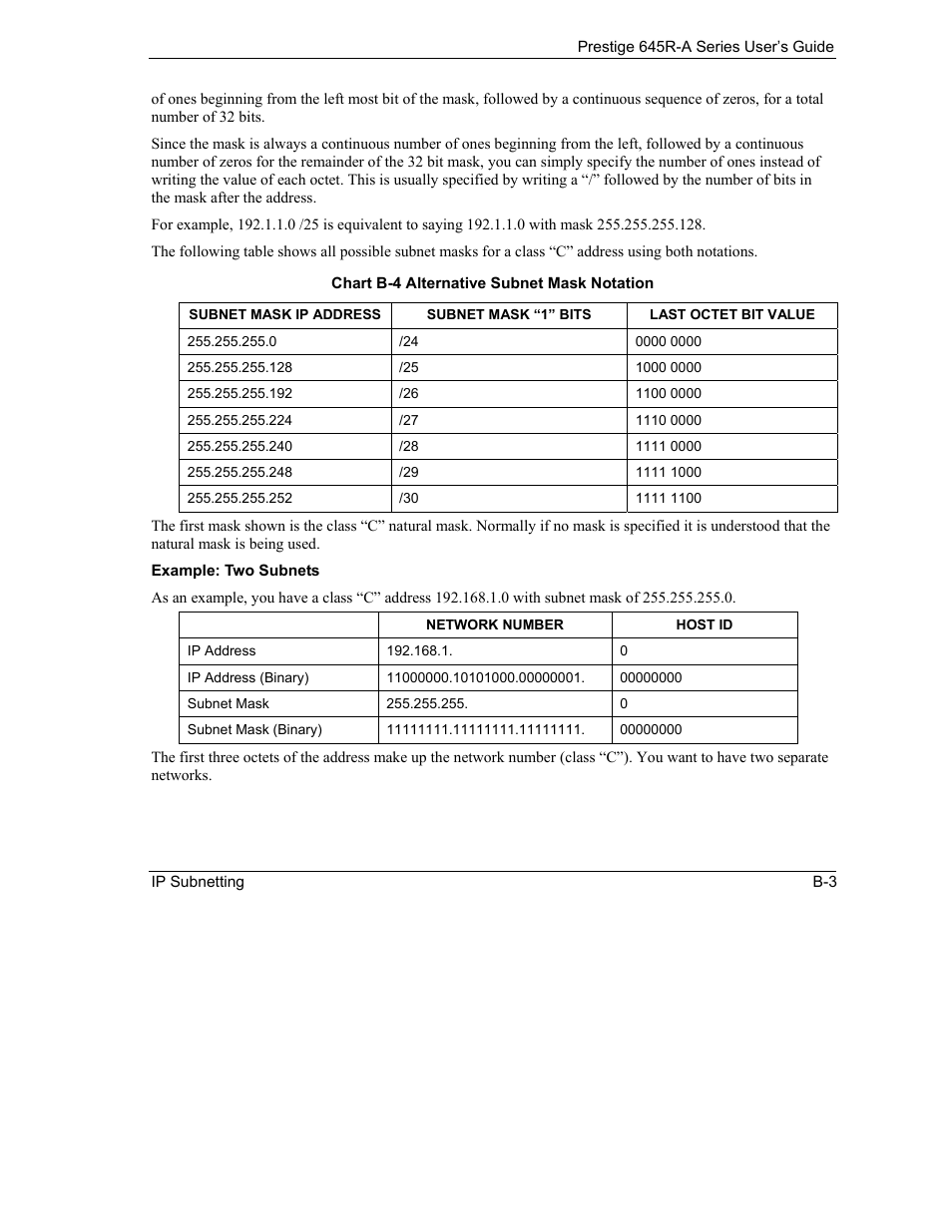 Example: two subnets | ZyXEL Communications Prestige 645R-A Series User Manual | Page 221 / 251