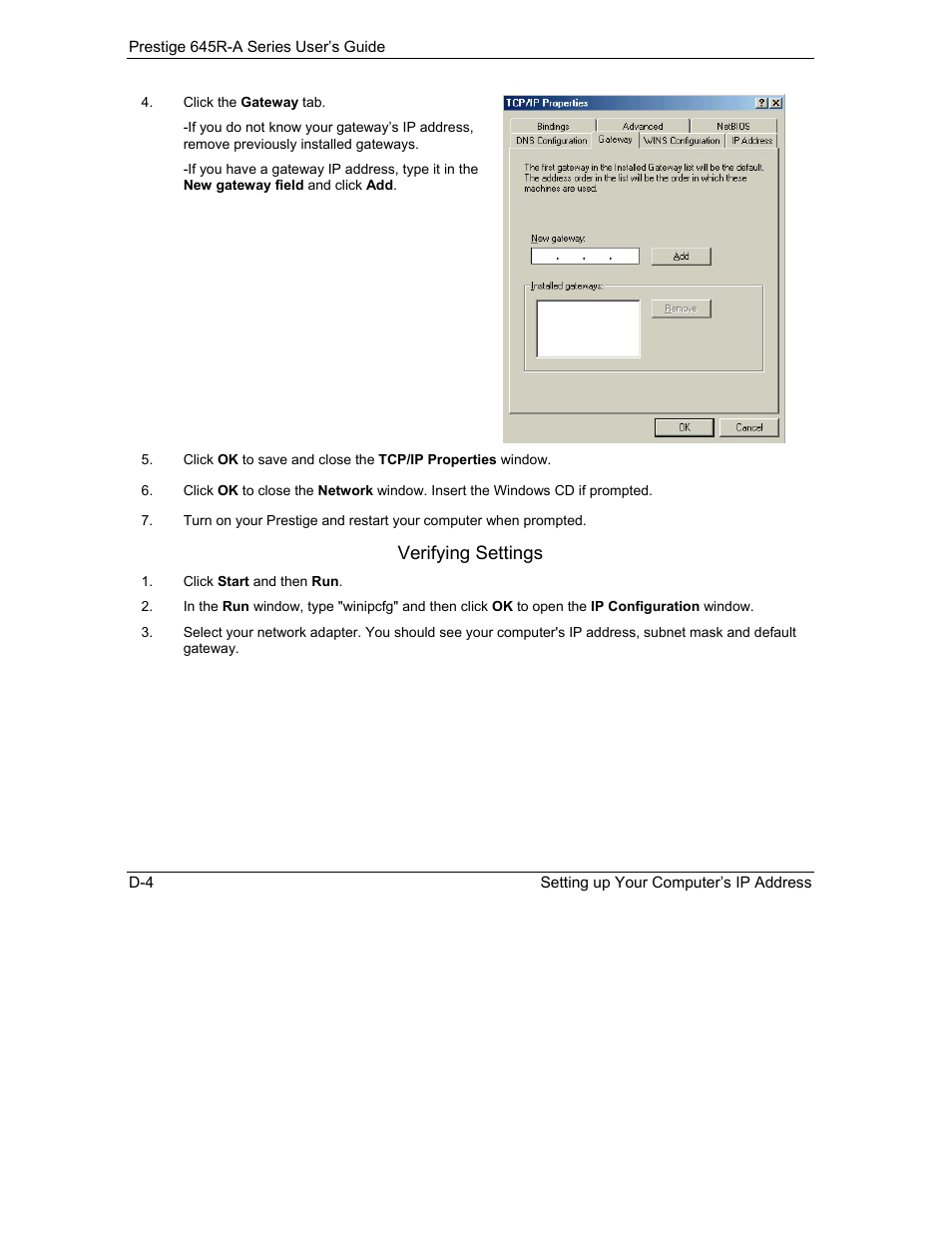 Verifying settings | ZyXEL Communications Prestige 645R-A Series User Manual | Page 232 / 251