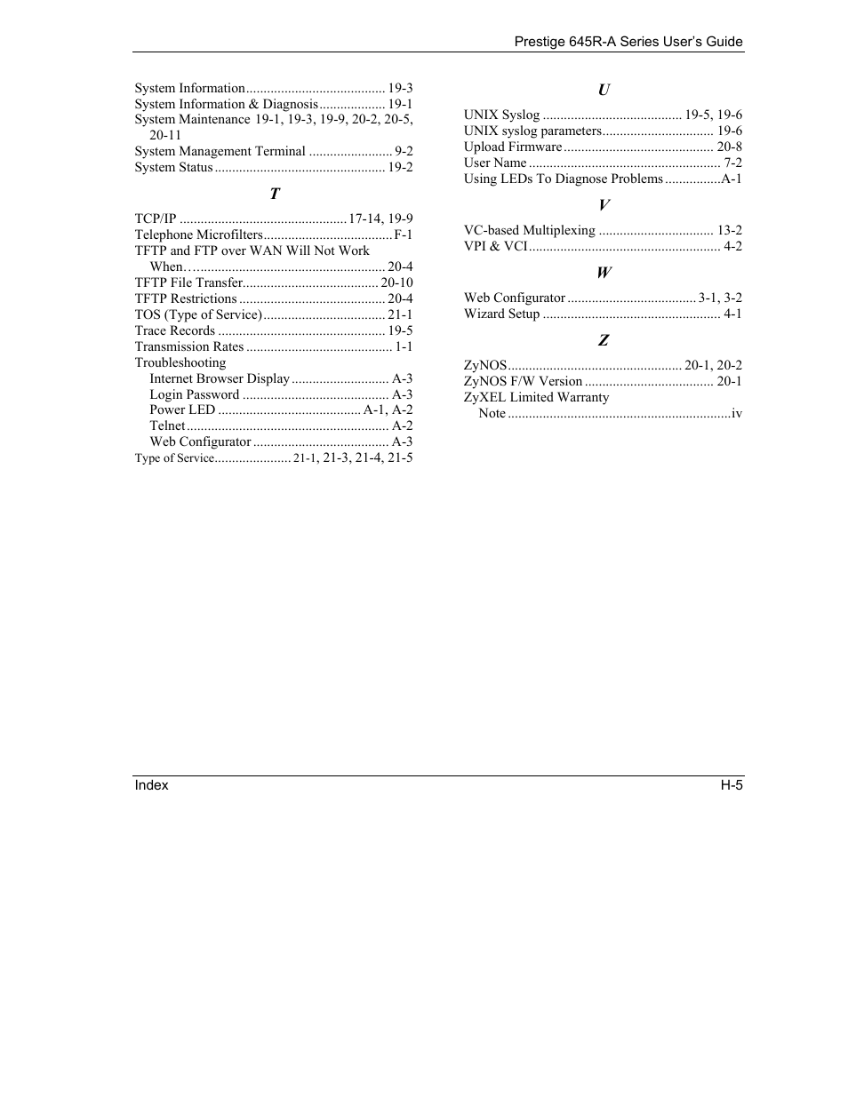 ZyXEL Communications Prestige 645R-A Series User Manual | Page 251 / 251