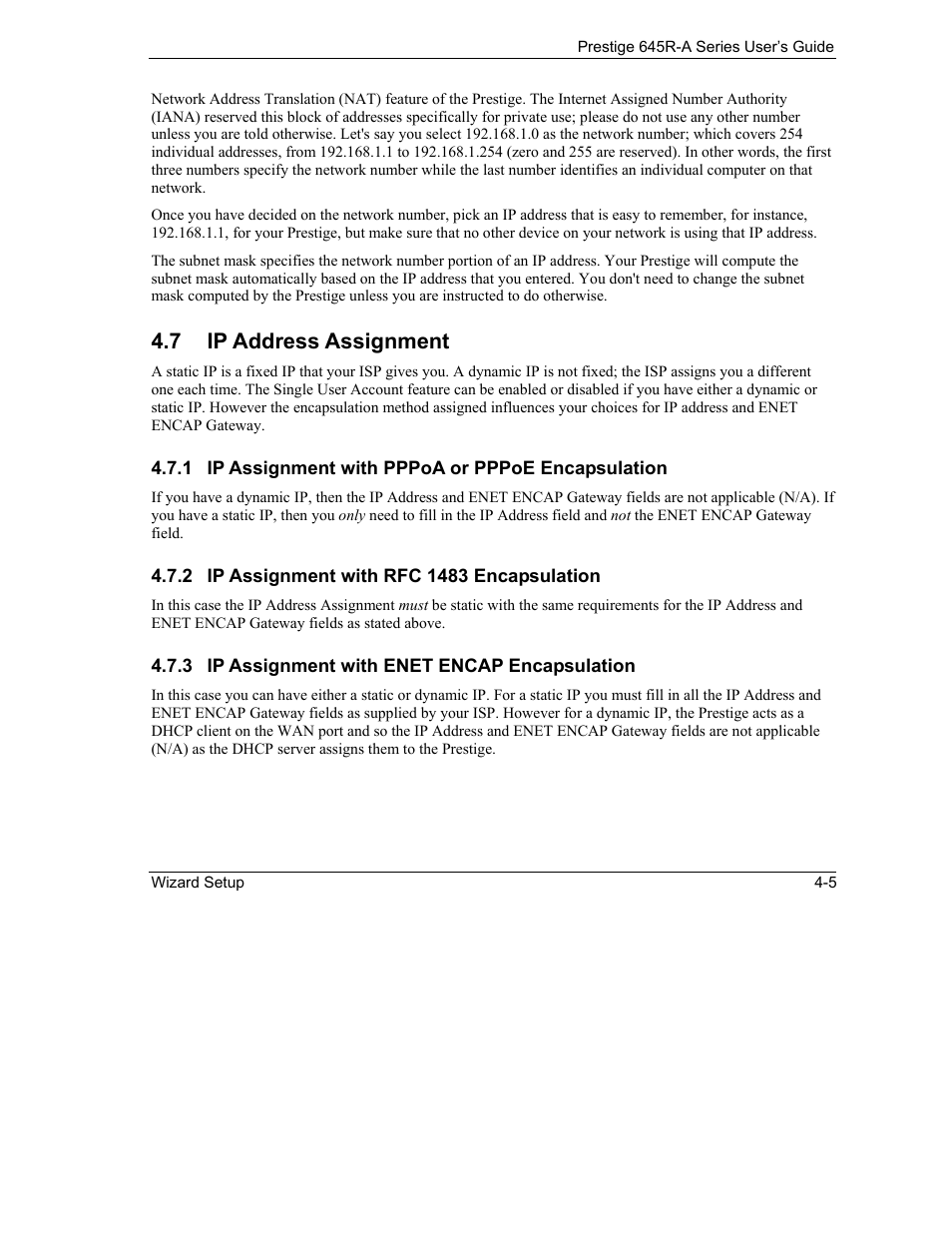 Ip address assignment, 7 ip address assignment | ZyXEL Communications Prestige 645R-A Series User Manual | Page 41 / 251