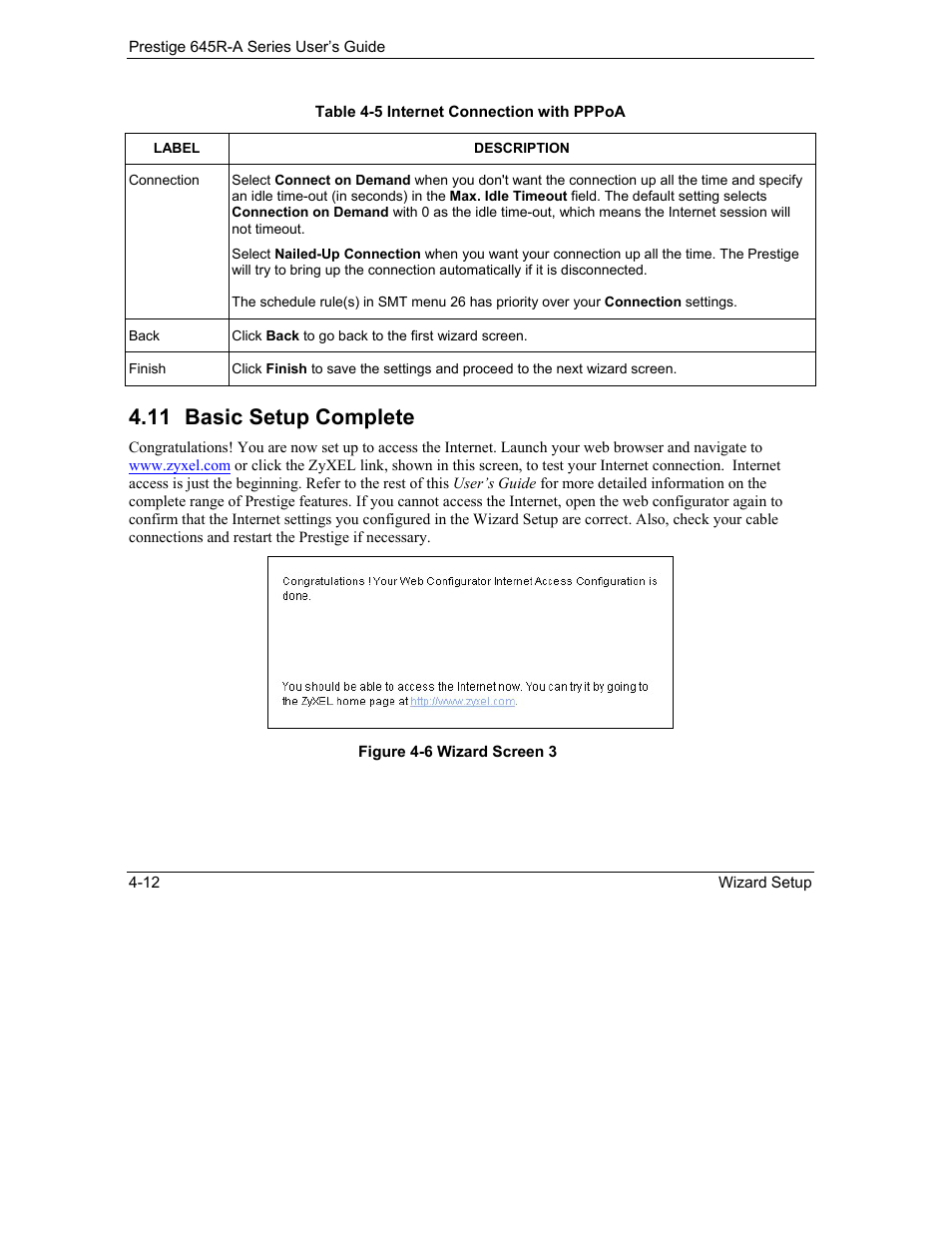 Basic setup complete, 11 basic setup complete | ZyXEL Communications Prestige 645R-A Series User Manual | Page 48 / 251