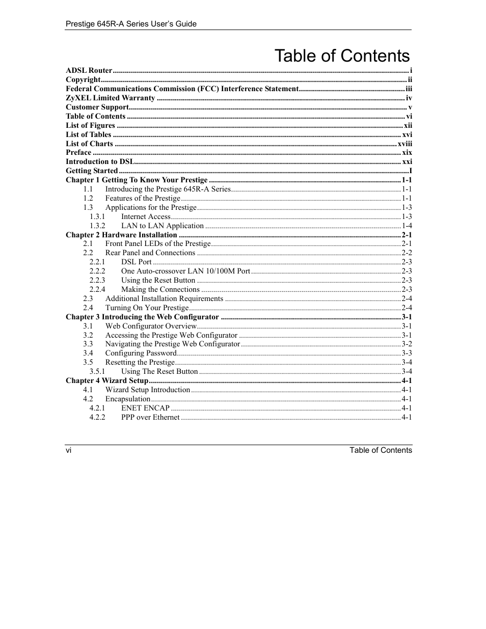 ZyXEL Communications Prestige 645R-A Series User Manual | Page 6 / 251