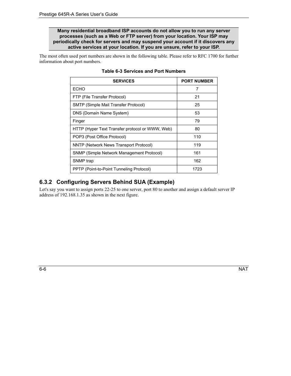 2 configuring servers behind sua (example) | ZyXEL Communications Prestige 645R-A Series User Manual | Page 62 / 251