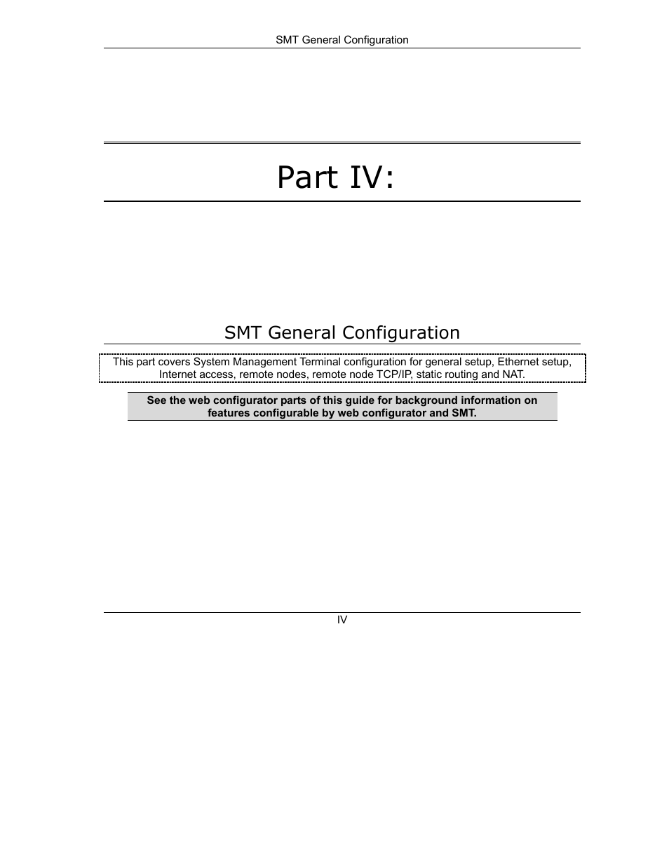 Part iv smt general configuration, Part iv | ZyXEL Communications Prestige 645R-A Series User Manual | Page 87 / 251