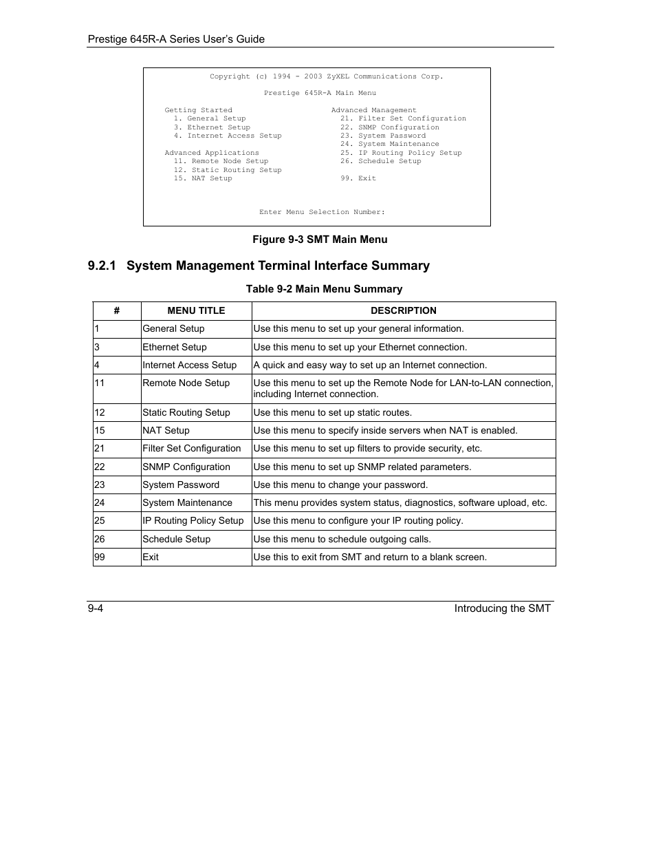 1 system management terminal interface summary | ZyXEL Communications Prestige 645R-A Series User Manual | Page 92 / 251