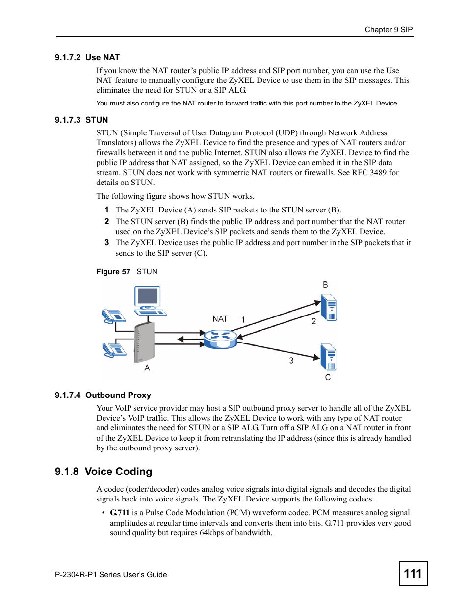 8 voice coding, Figure 57 stun | ZyXEL Communications P-2304R-P1 Series User Manual | Page 111 / 300