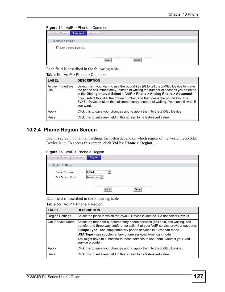 4 phone region screen | ZyXEL Communications P-2304R-P1 Series User Manual | Page 127 / 300