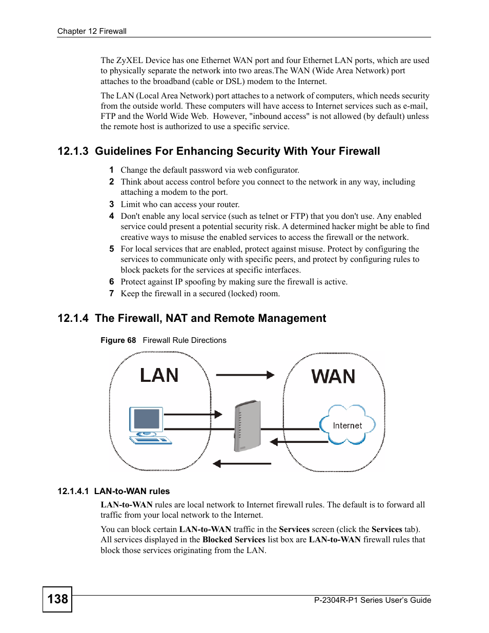 4 the firewall, nat and remote management, Figure 68 firewall rule directions | ZyXEL Communications P-2304R-P1 Series User Manual | Page 138 / 300