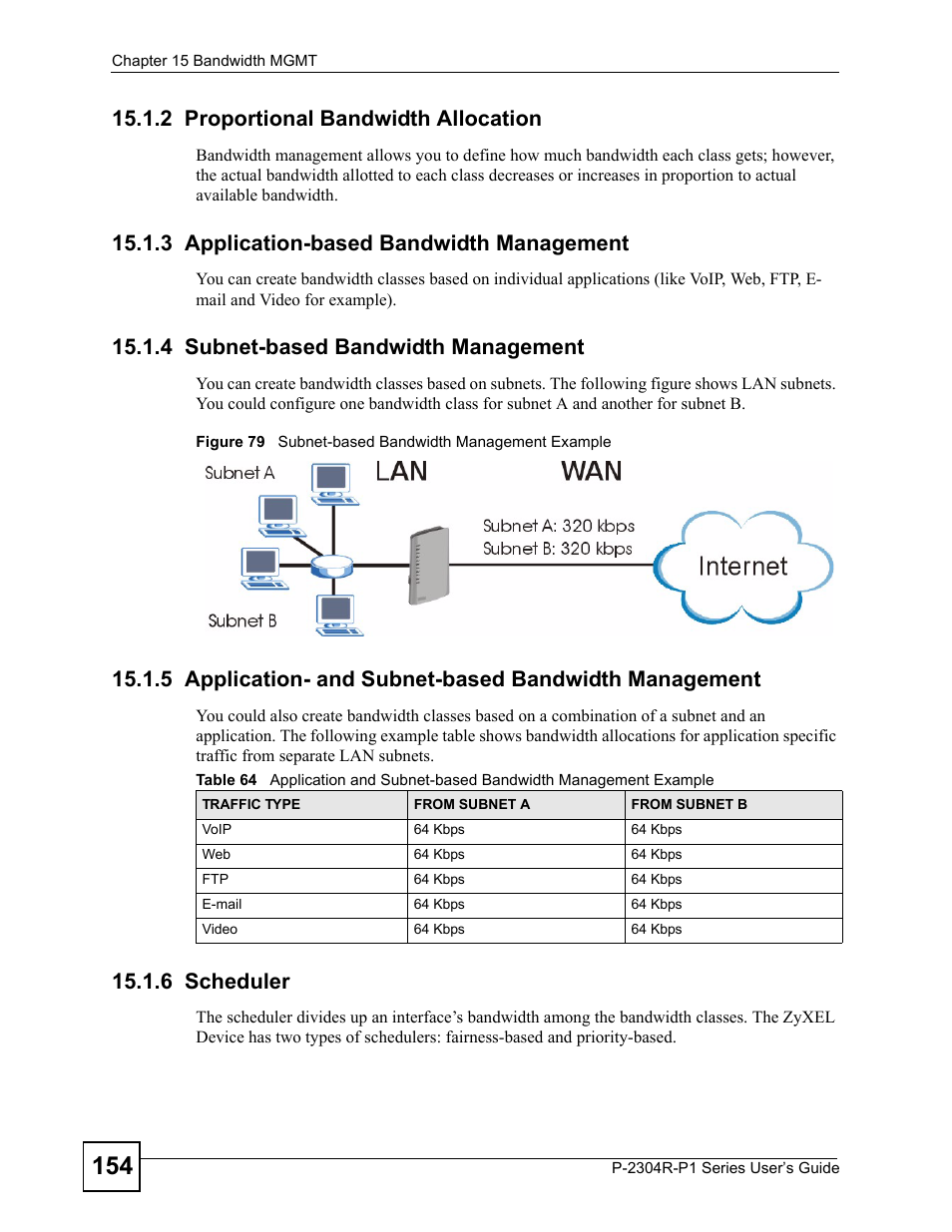 2 proportional bandwidth allocation, 3 application-based bandwidth management, 4 subnet-based bandwidth management | 6 scheduler | ZyXEL Communications P-2304R-P1 Series User Manual | Page 154 / 300