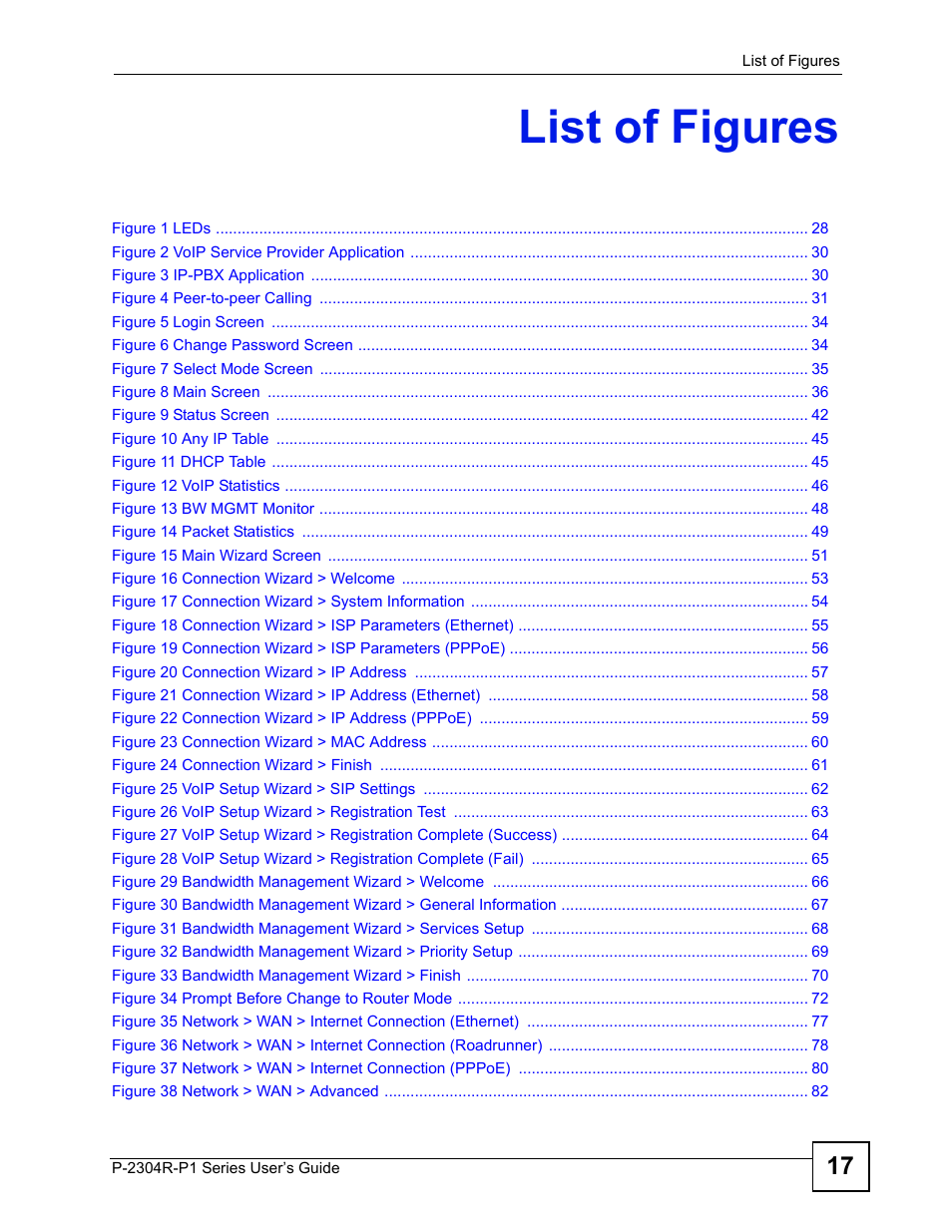 List of figures | ZyXEL Communications P-2304R-P1 Series User Manual | Page 17 / 300