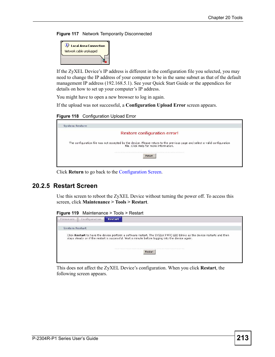 5 restart screen | ZyXEL Communications P-2304R-P1 Series User Manual | Page 213 / 300