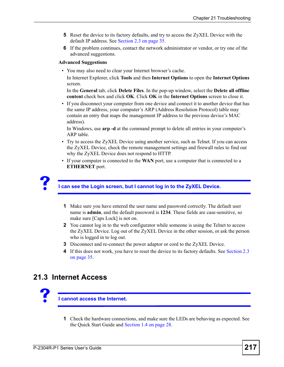 3 internet access, Internet access | ZyXEL Communications P-2304R-P1 Series User Manual | Page 217 / 300