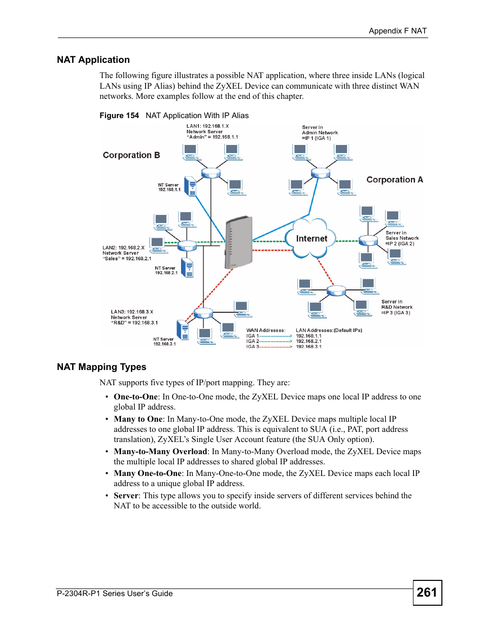 Figure 154 nat application with ip alias | ZyXEL Communications P-2304R-P1 Series User Manual | Page 261 / 300