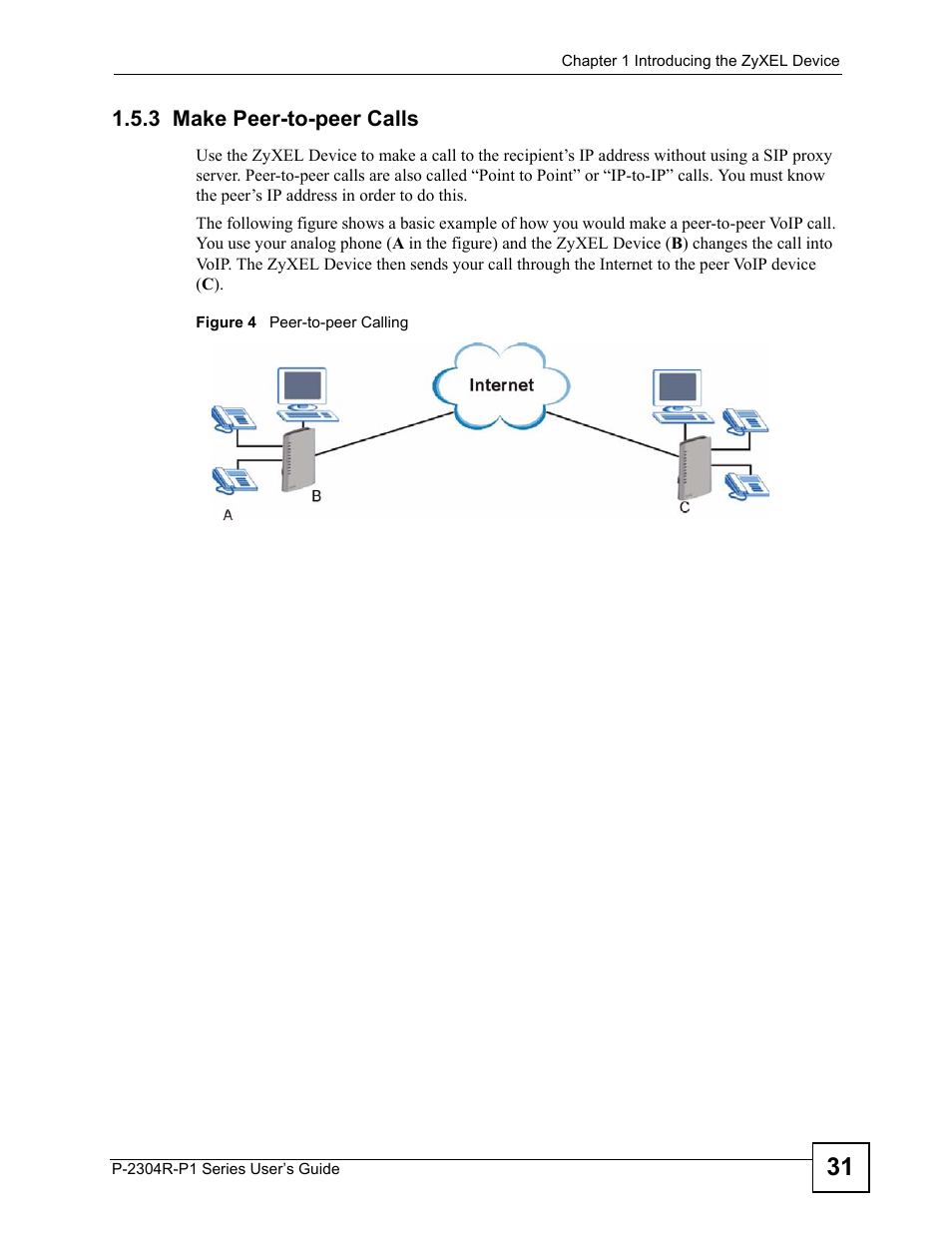 3 make peer-to-peer calls, Figure 4 peer-to-peer calling | ZyXEL Communications P-2304R-P1 Series User Manual | Page 31 / 300
