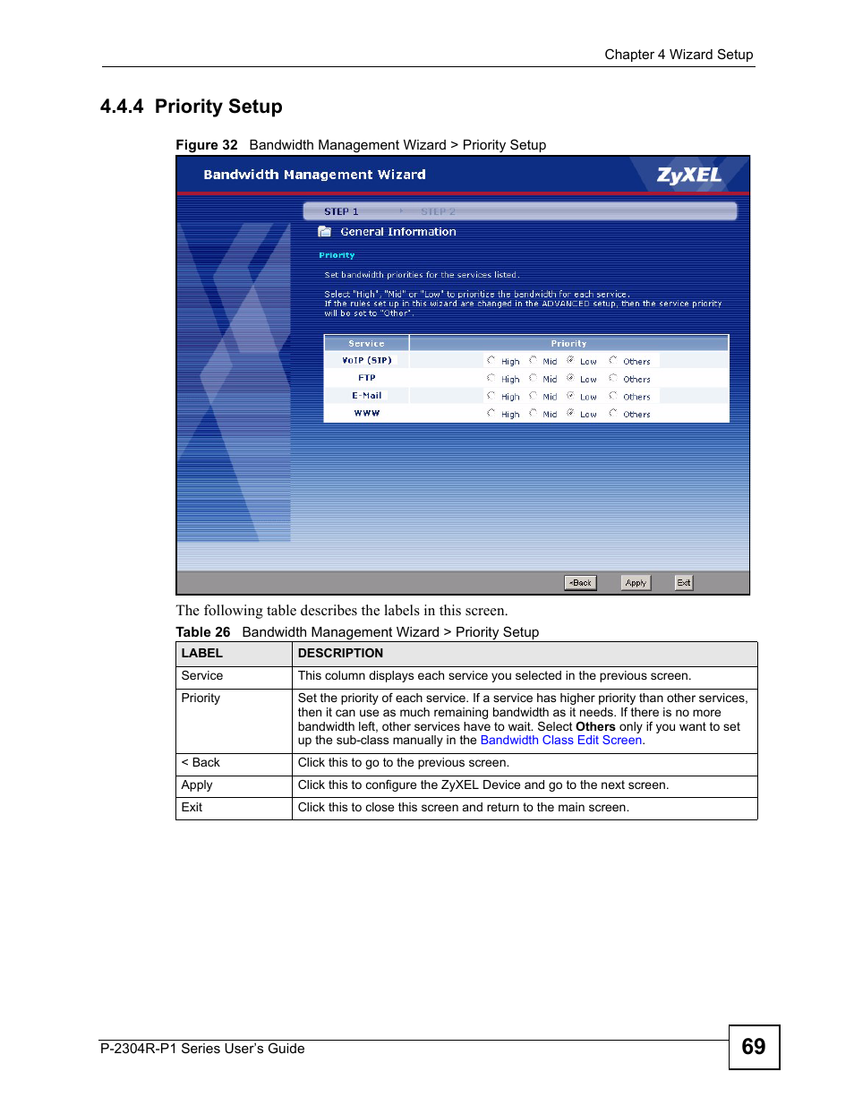 4 priority setup | ZyXEL Communications P-2304R-P1 Series User Manual | Page 69 / 300