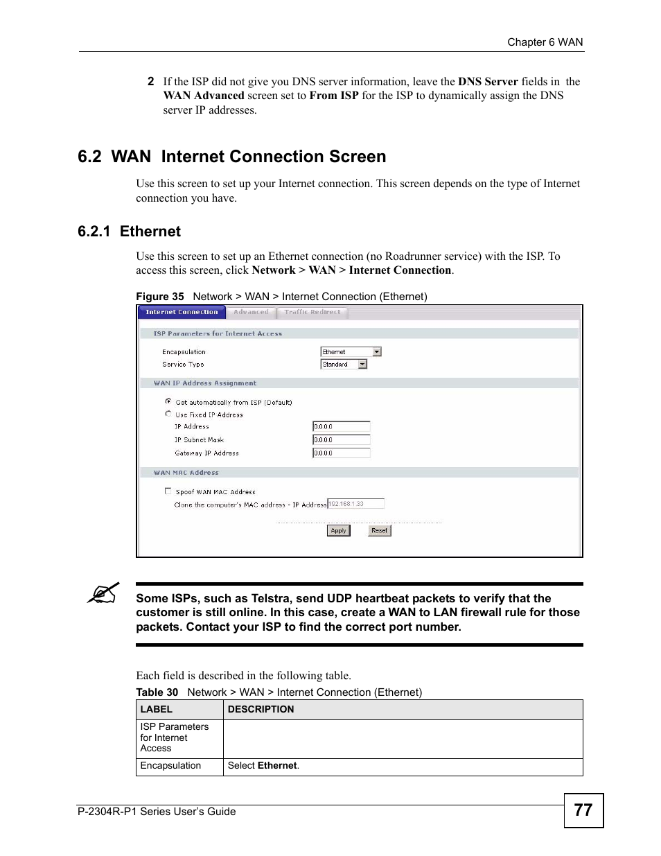 2 wan internet connection screen, 1 ethernet | ZyXEL Communications P-2304R-P1 Series User Manual | Page 77 / 300
