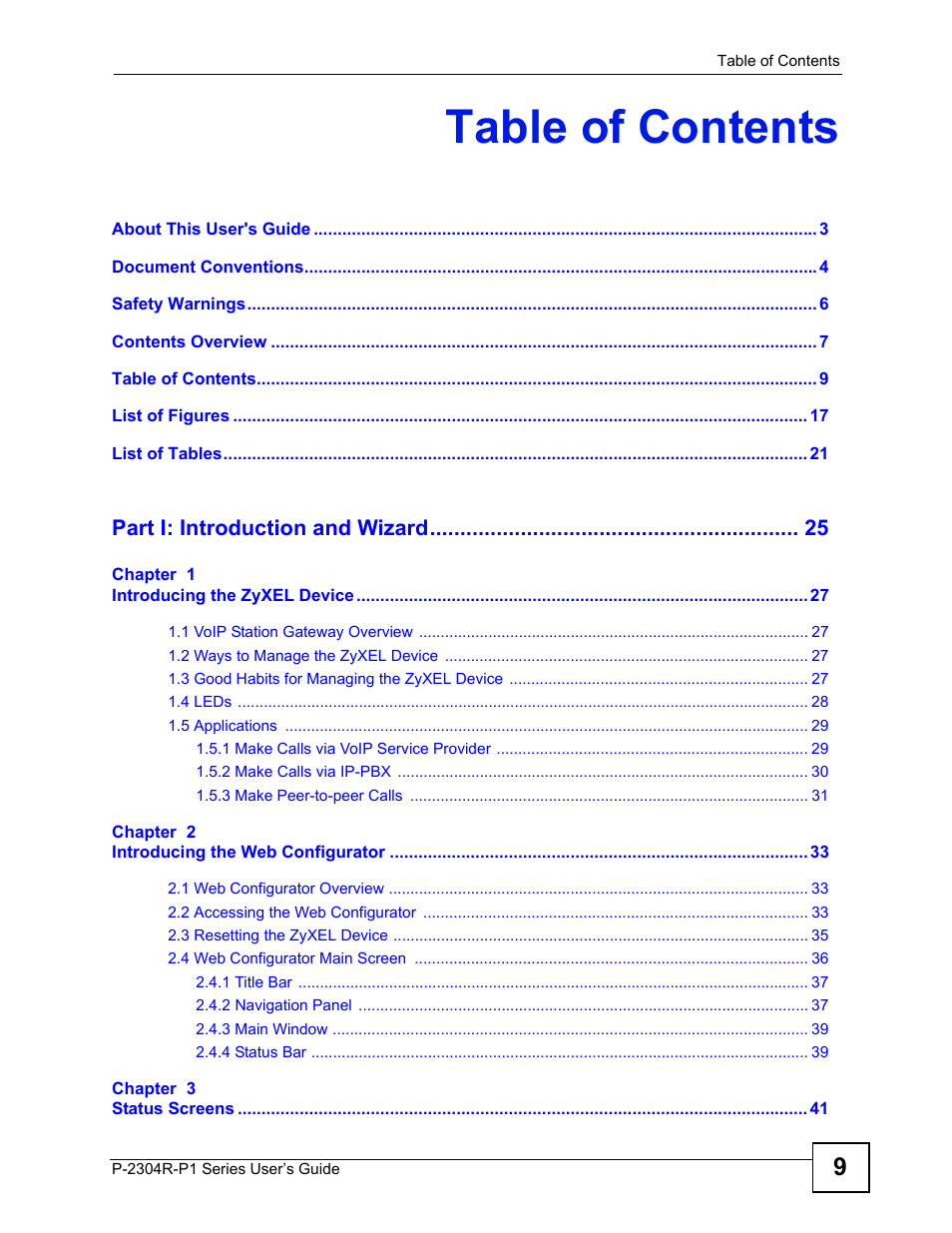 ZyXEL Communications P-2304R-P1 Series User Manual | Page 9 / 300