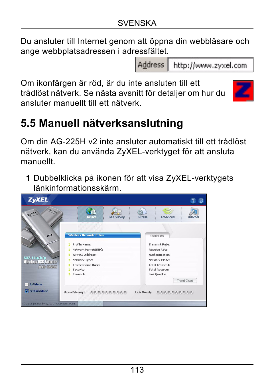 5 manuell nätverksanslutning | ZyXEL Communications ZyXEL ZyAIR AG-225H v2 User Manual | Page 115 / 133