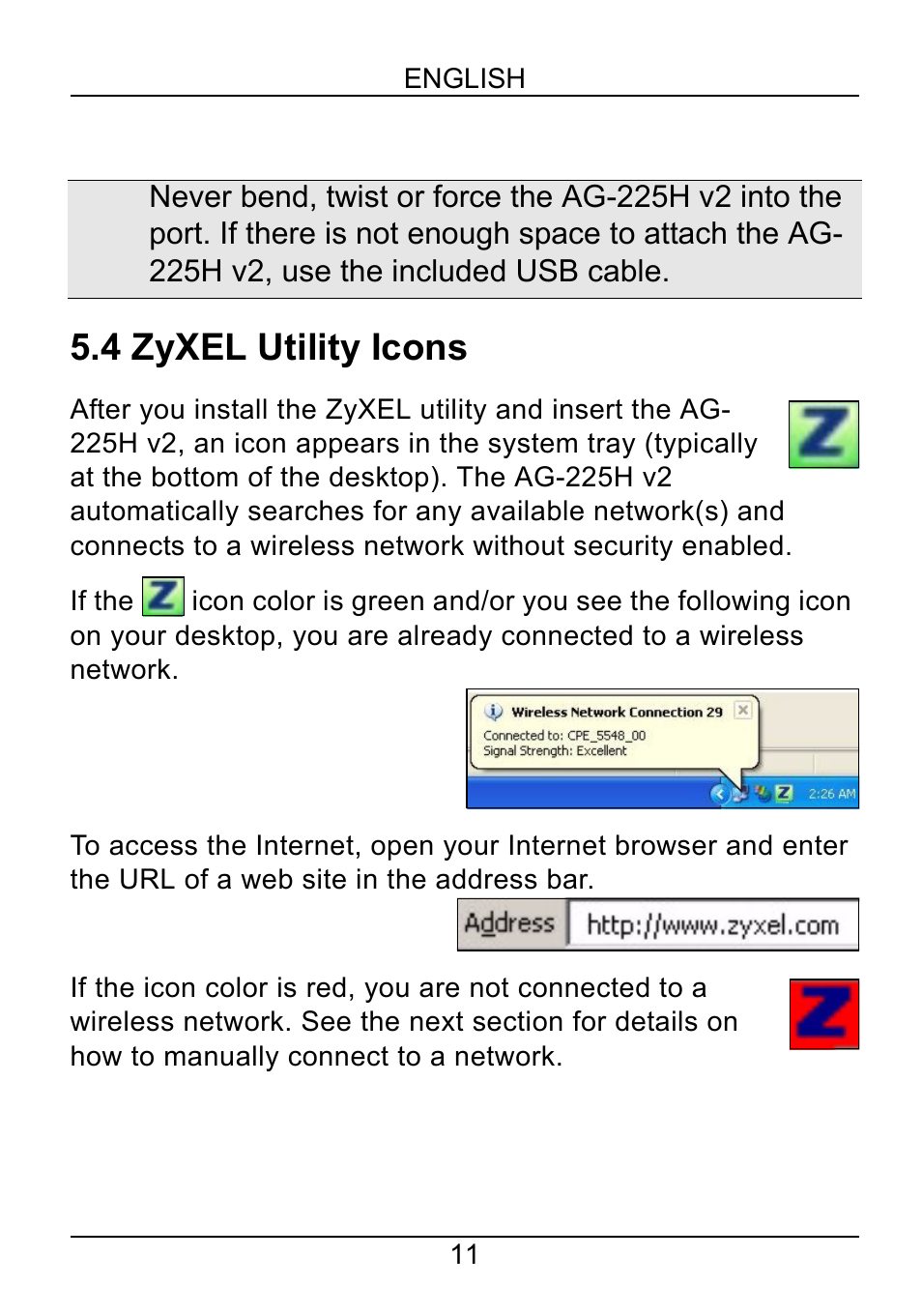 4 zyxel utility icons | ZyXEL Communications ZyXEL ZyAIR AG-225H v2 User Manual | Page 13 / 133