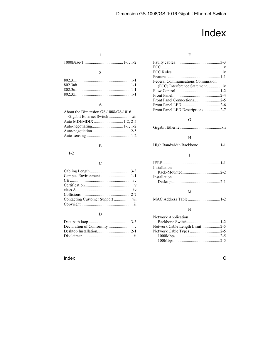 Index | ZyXEL Communications ZyXEL Dimension GS-1008 User Manual | Page 31 / 32