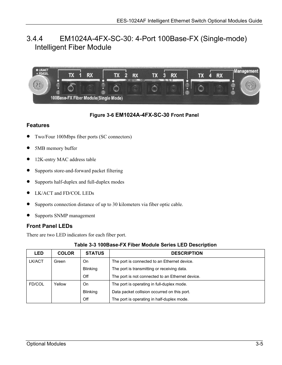 Figure 3-6 em1024a-4fx-sc-30 front panel -5 | ZyXEL Communications EES-1024AF User Manual | Page 39 / 99