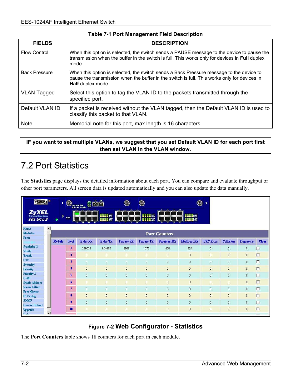 Port statistics, 2 port statistics -2, Figure 7-2 web configurator - statistics -2 | 2 port statistics | ZyXEL Communications EES-1024AF User Manual | Page 66 / 99