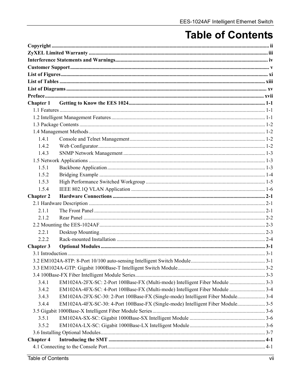 ZyXEL Communications EES-1024AF User Manual | Page 7 / 99