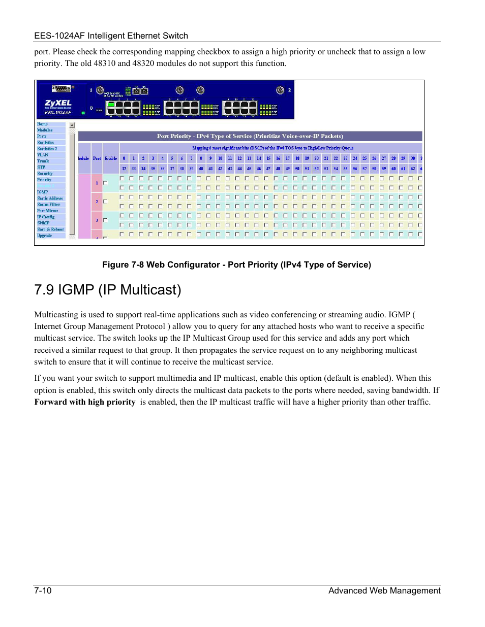 Igmp (ip multicast), 9 igmp (ip multicast) -10, 9 igmp (ip multicast) | ZyXEL Communications EES-1024AF User Manual | Page 74 / 99